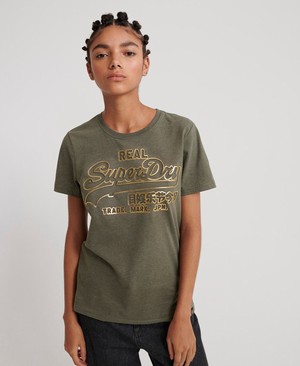 Superdry Vintage Logo Debossed Foil Női Pólók MélySzürke | PAWVQ4281